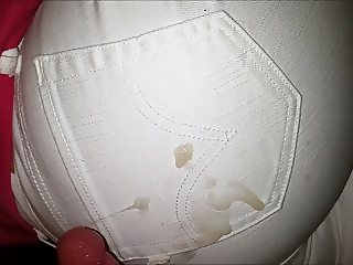 Handjob and cumming all over her white jeans