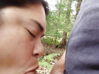 cheating latina wife sucking cock in woods at rest area prt1