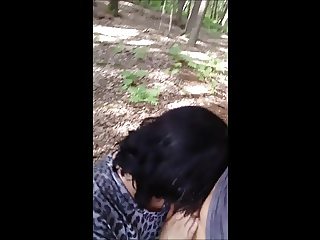 cheating latina eats cum on lunch break in woods